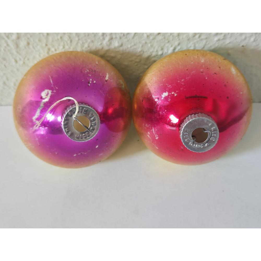 Lot Of 2 Vintage Shiny Brite Atomic Top UFO Ombre Christmas Ornaments Pink Gold